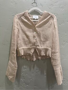 Nanushka Beige Crinkle Textured Peplum Blouse Size Small Tencel Shell Buttons